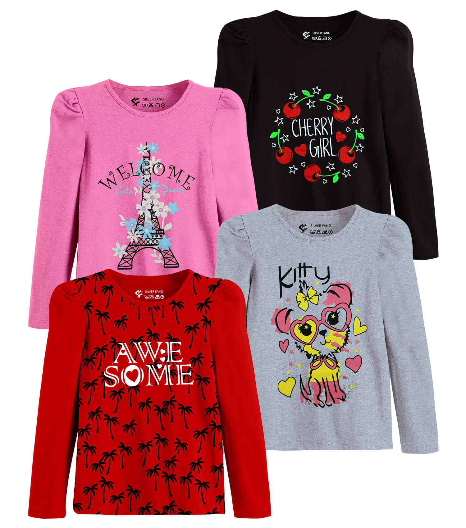     			SILVER FANG Pack of 4 Girls Cotton T-Shirt ( Multi )