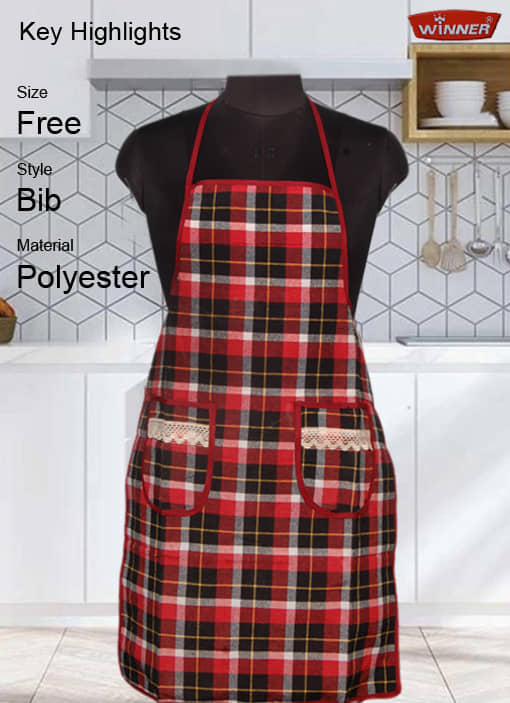 WINNER Polyester Checks Kitchen Apron with 2 Center Pocket ( Pack of 1 )