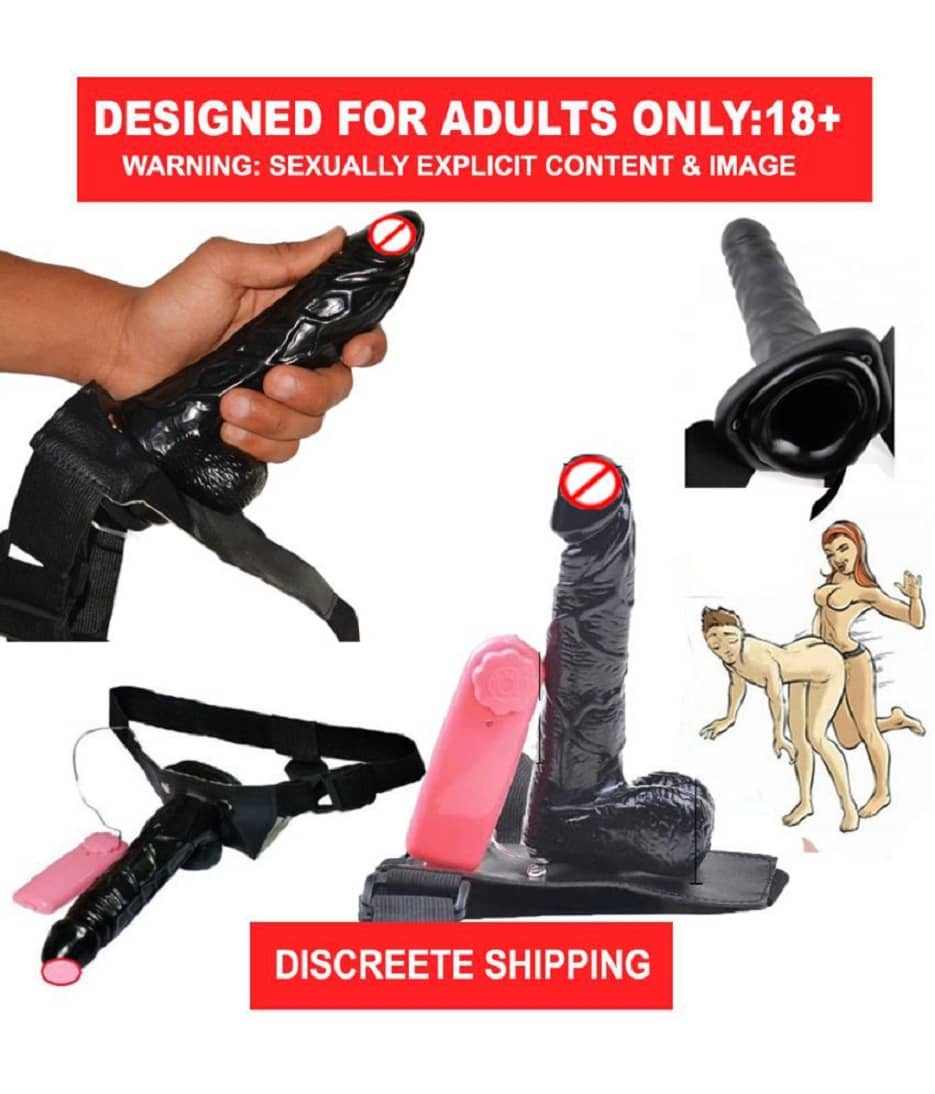 7 INCH VIBRATING BIG HOLLOW BLACK STRAP ON DILDO WITH BELT FOR MEN AND WOMEN BY KAMAHOUSE(LOW PRICE)