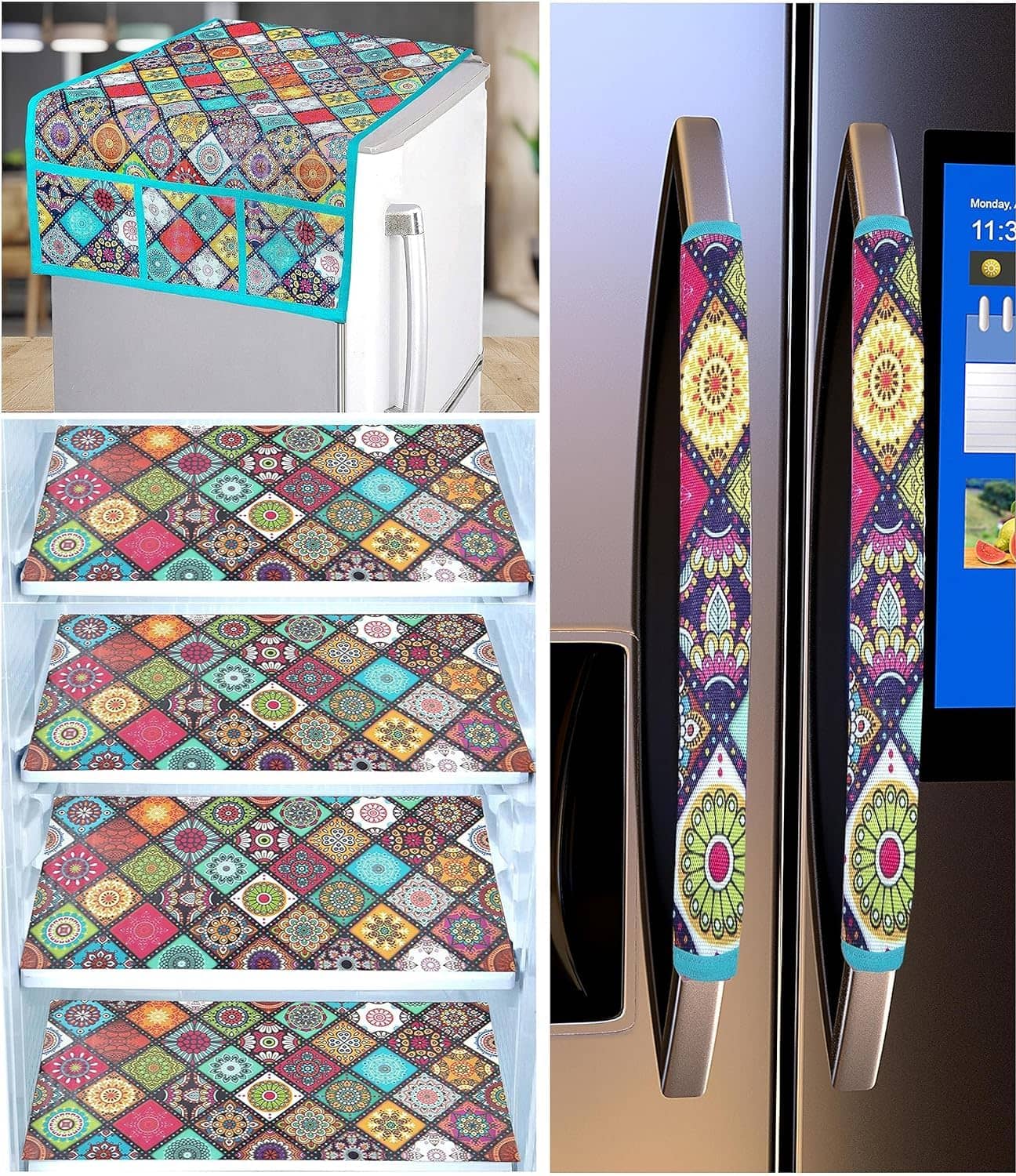 Crosmo Polyester Abstract Printed Fridge Mat & Cover ( 64 18 ) Pack of 7 - Multicolor