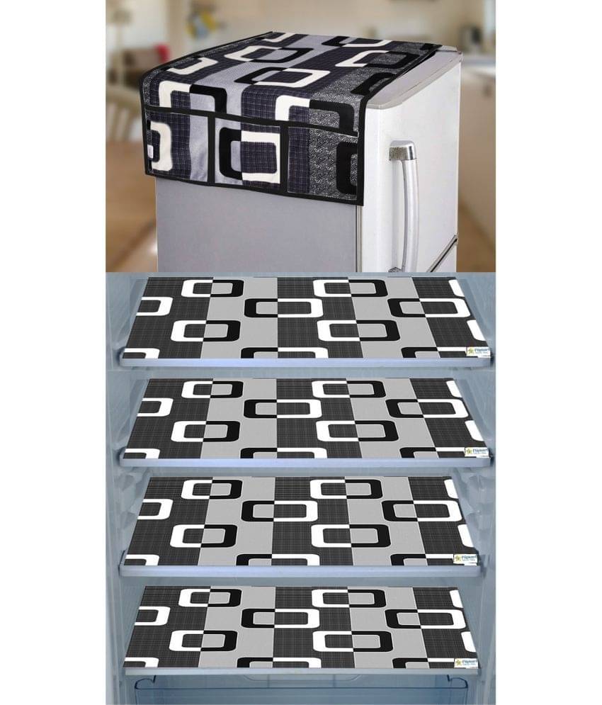 Crosmo Polyester Big Checks Fridge Mat & Cover ( 64 18 ) Pack of 5 - Black Crosmo Polyester Big Checks Fridge Mat & Cover ( 64 18 ) Pack of 5 - Black