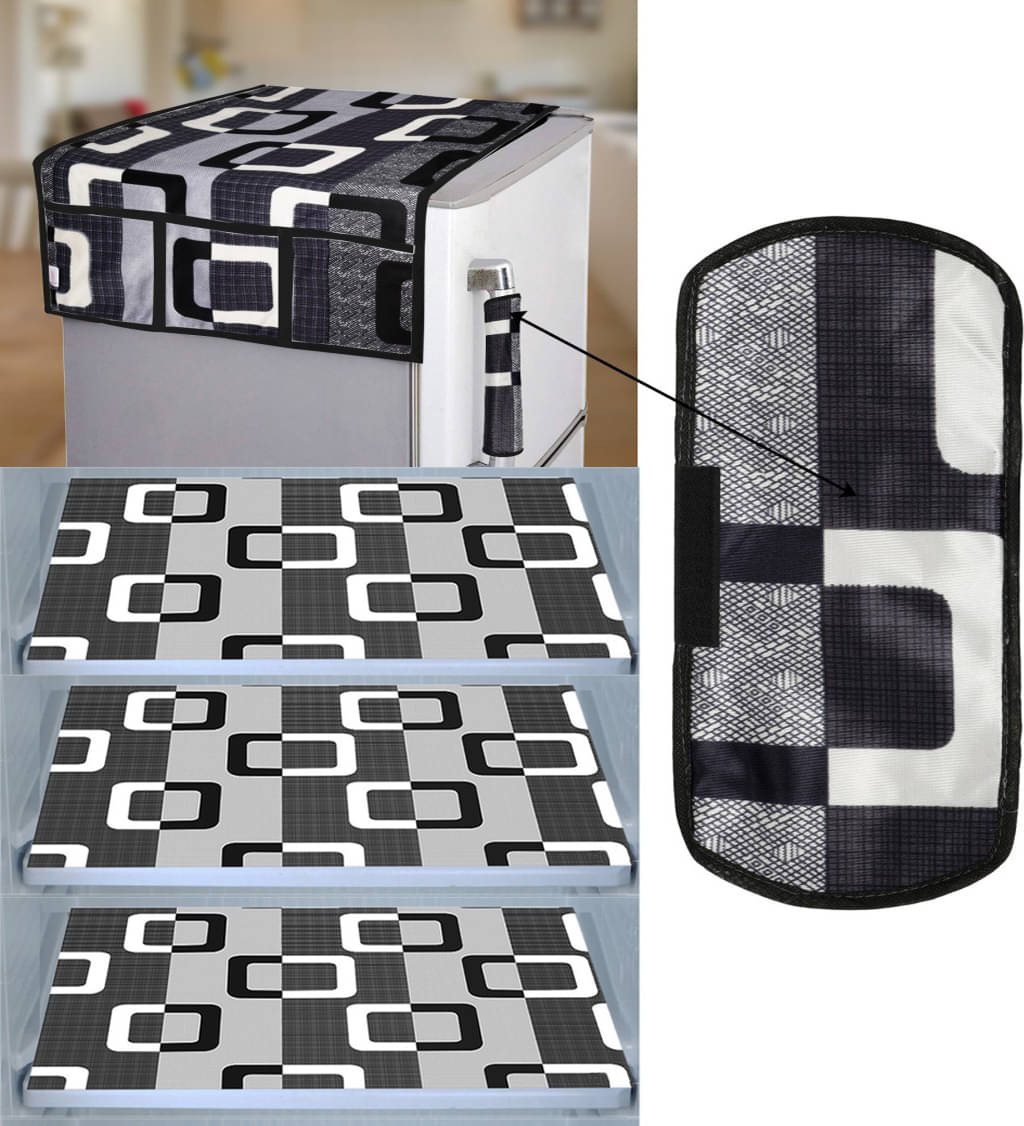 Crosmo Polyester Big Checks Fridge Mat & Cover ( 64 18 ) Pack of 5 - Black Crosmo Polyester Big Checks Fridge Mat & Cover ( 64 18 ) Pack of 5 - Black