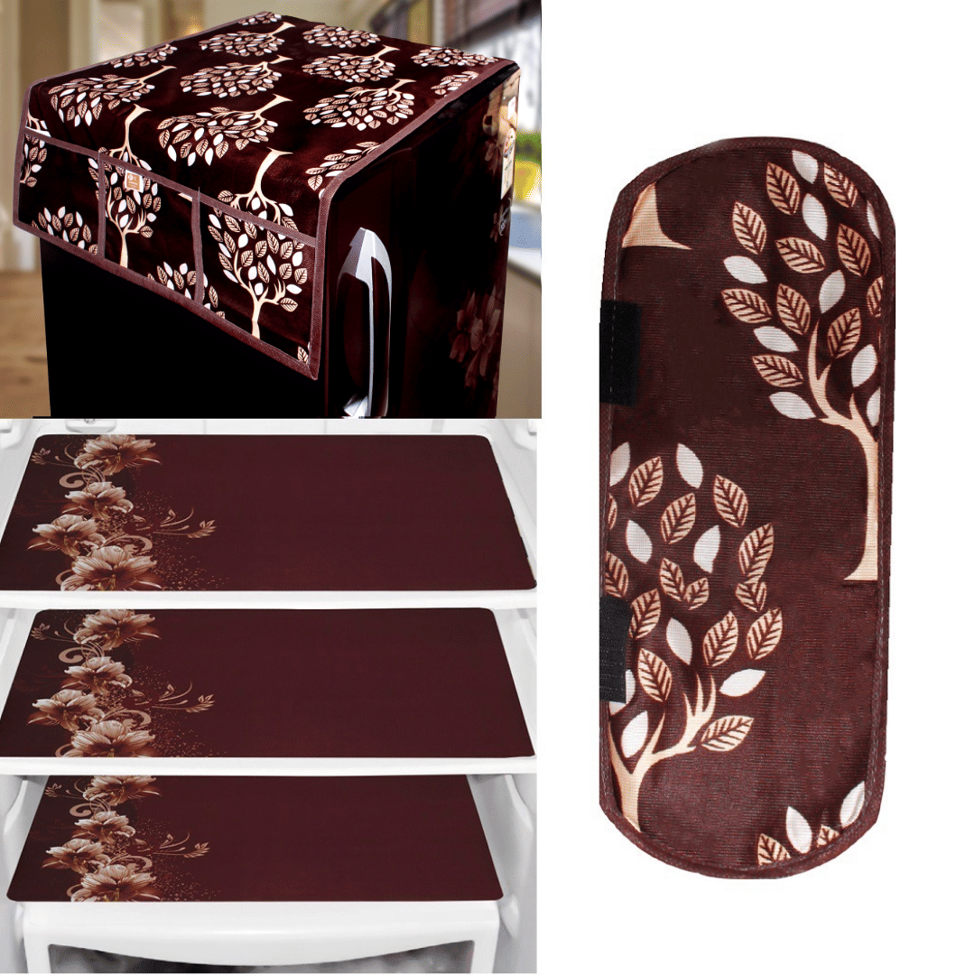 Crosmo Polyester Floral Printed Fridge Mat & Cover ( 64 18 ) Pack of 5 - Brown     			Crosmo Polyester Floral Printed Fridge Mat & Cover ( 64 18 ) Pack of 5 - Brown