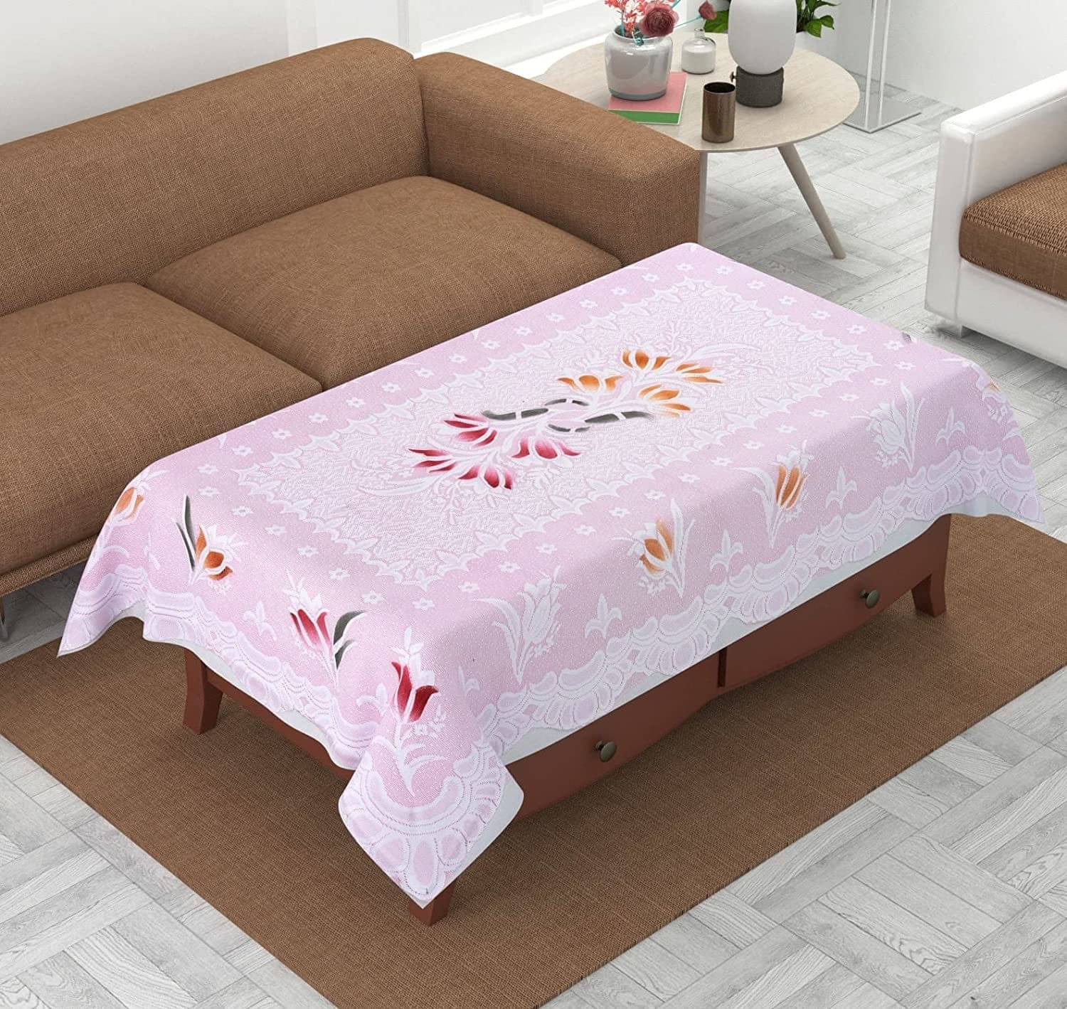     			Crosmo Printed Cotton 4 Seater Rectangle Table Cover ( 154 x 102 ) cm Pack of 1 Pink