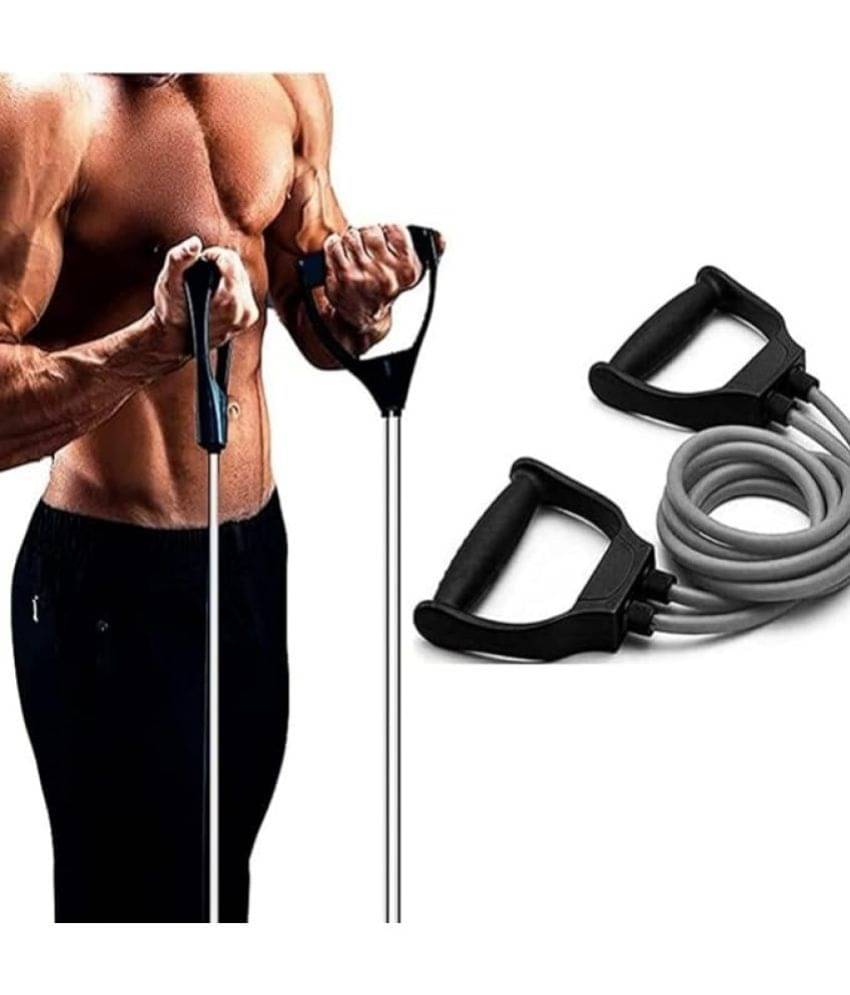 Double Toning Resistance Tube Pull Rope Elastic Rubber Exercise Band for Stretching, Workout, Home Gym and Toning with D Shaped Handles (Grey), Pack of 1 Double Toning Resistance Tube Pull Rope Elastic Rubber Exercise Band for Stretching, Workout, Home Gym and Toning with D Shaped Handles (Grey), Pack of 1