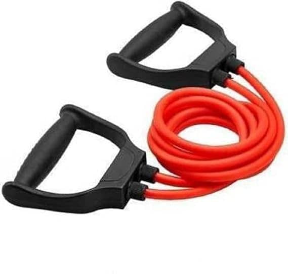 Double Toning Tube Heavy Quality Pull Rope Elastic Rubber Exercise Band for Stretching, Home Gym and Toning with Heavy Quality Grip D Shaped Handles for Men and Women, Red Pack of 1 - Sports and Fitness Equipment | Buy online on ZillyBuy