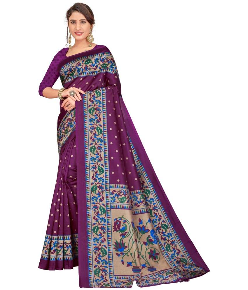 Grubstaker Art Silk Printed Saree With Unstitched Blouse Piece ( Wine ) Grubstaker Art Silk Printed Saree With Unstitched Blouse Piece ( Wine )