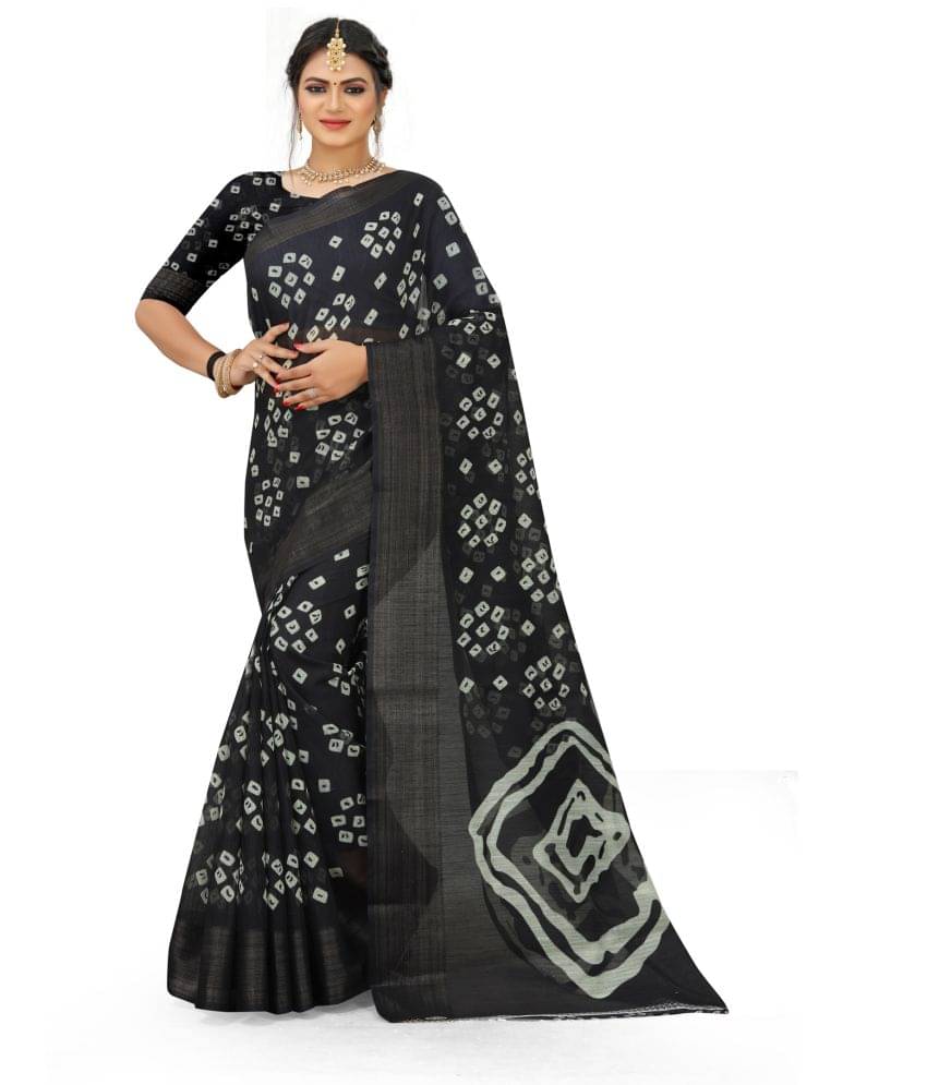 Grustaker Cotton Printed Saree With Unstitched Blouse Piece ( Black ) Grustaker Cotton Printed Saree With Unstitched Blouse Piece ( Black )