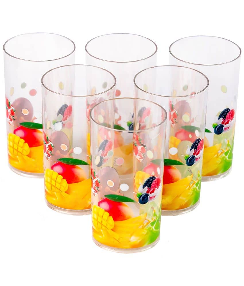 HomePro CLASSIC PRINTED Plastic Glasses Set 300 ml ( Pack of 6 )
