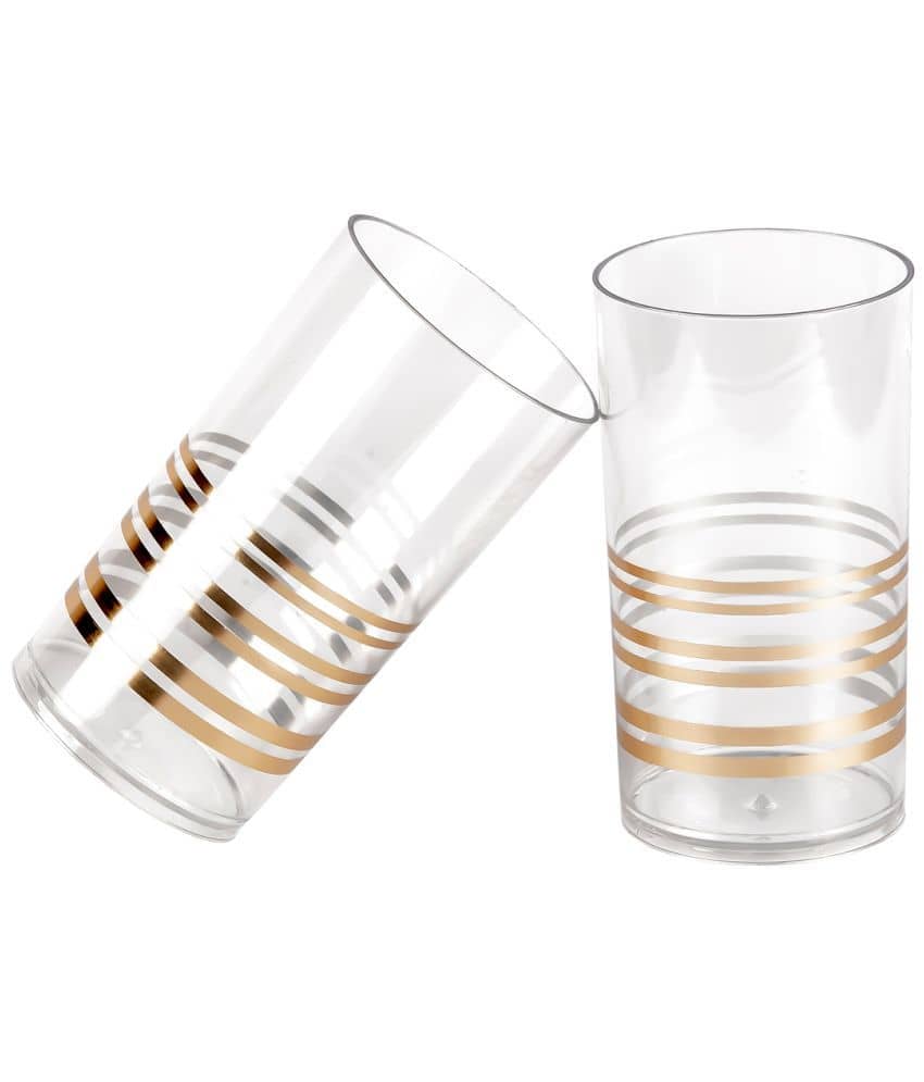 HomePro CLEAR GOLD GLASS Plastic Glasses 300 ml ( Pack of 2 )