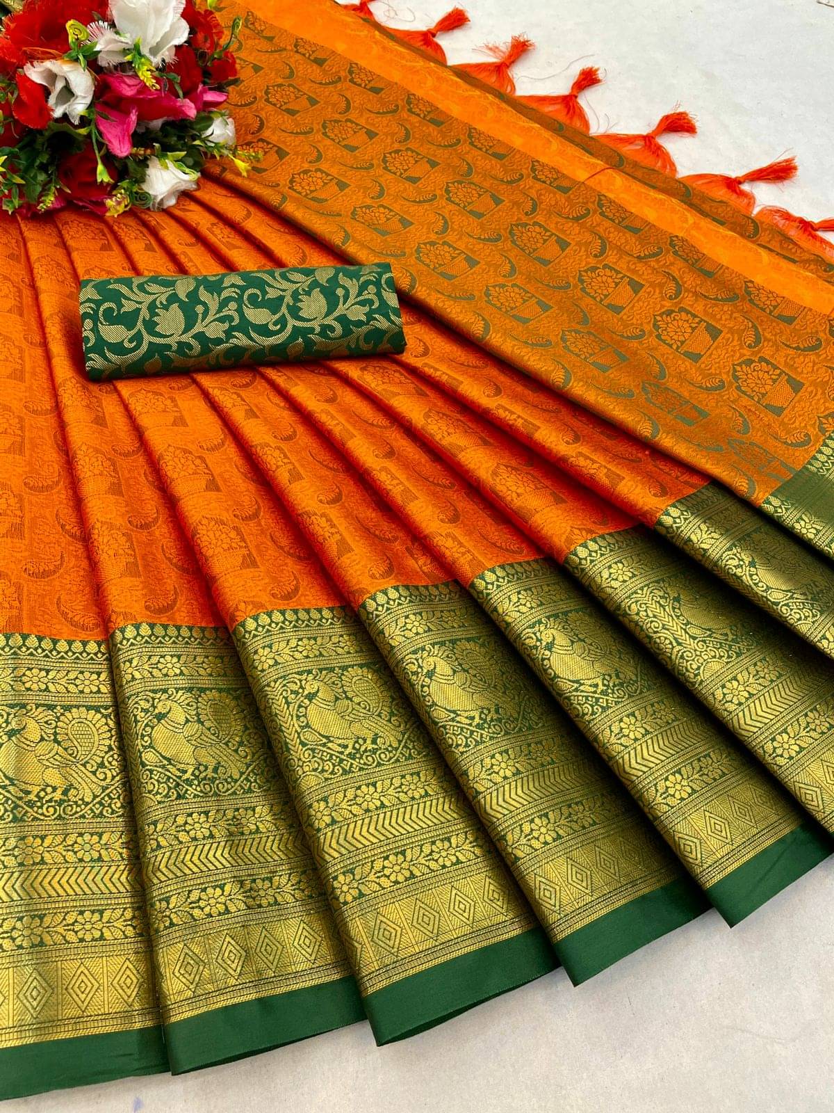 JULEE Art Silk Embellished Saree With Unstitched Blouse Piece ( Orange ) JULEE Art Silk Embellished Saree With Unstitched Blouse Piece ( Orange )