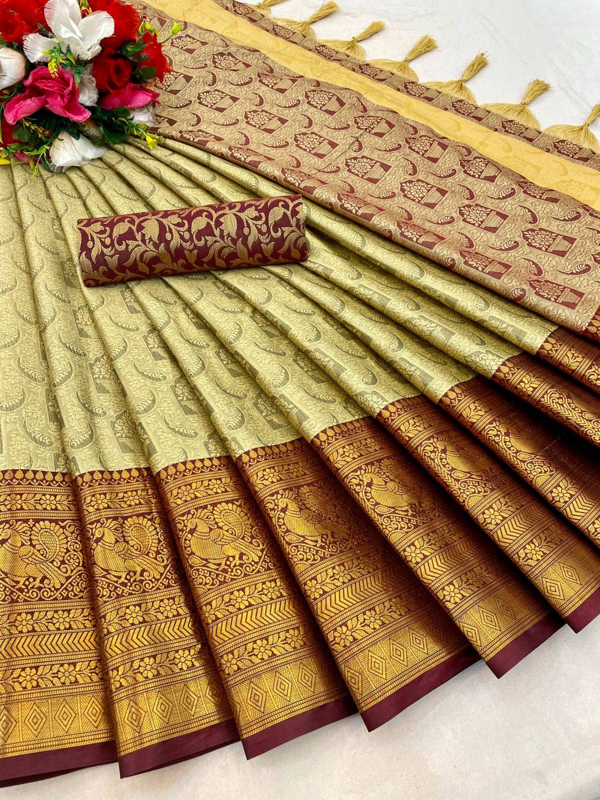     			JULEE Art Silk Embellished Saree With Unstitched Blouse Piece ( Brown )