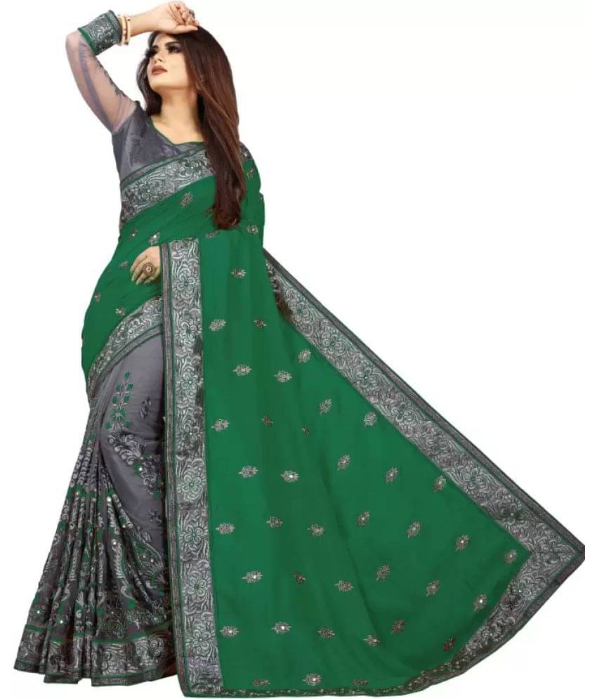 JULEE Banarasi Silk Embellished Saree With Unstitched Blouse Piece ( Green ) JULEE Banarasi Silk Embellished Saree With Unstitched Blouse Piece ( Green )