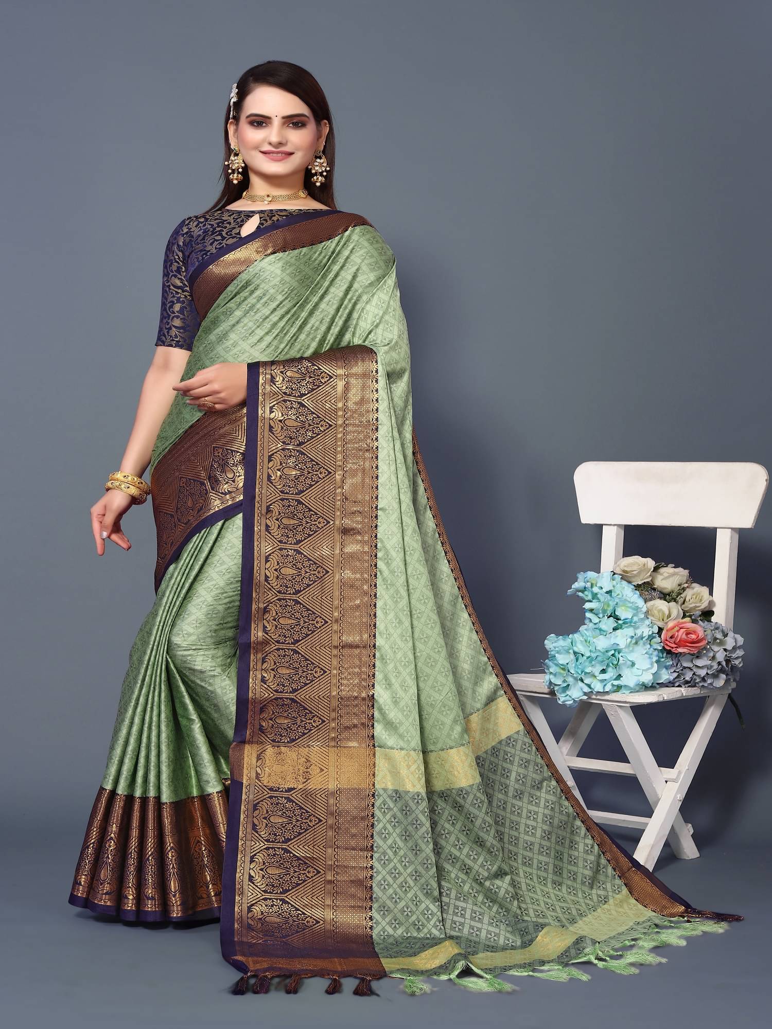JULEE Banarasi Silk Embellished Saree With Unstitched Blouse Piece ( LightBLue ) JULEE Banarasi Silk Embellished Saree With Unstitched Blouse Piece ( LightBLue )