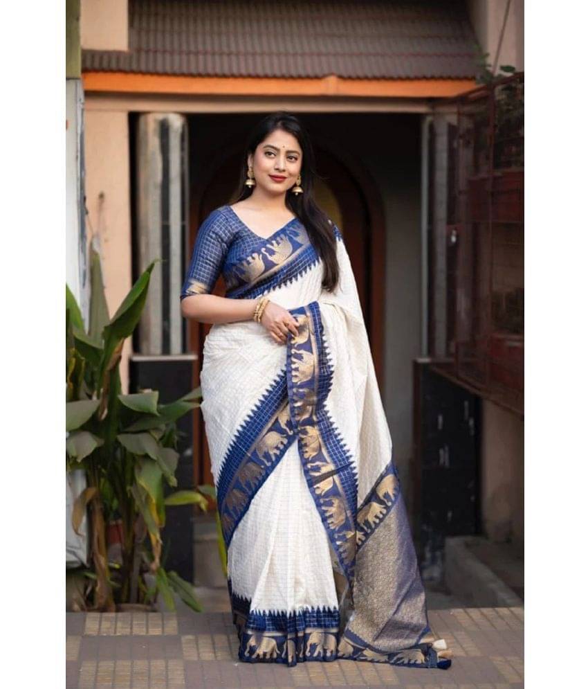 JULEE Banarasi Silk Embellished Saree With Unstitched Blouse Piece ( White ) JULEE Banarasi Silk Embellished Saree With Unstitched Blouse Piece ( White )