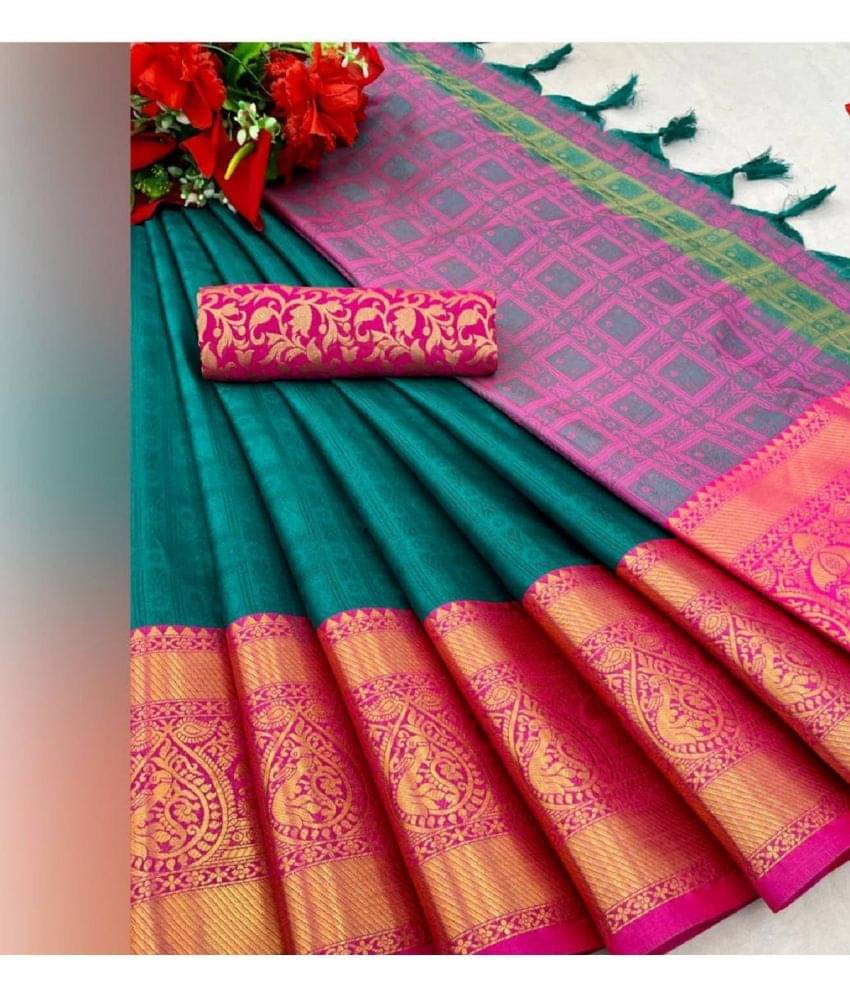     			JULEE Silk Embellished Saree With Unstitched Blouse Piece ( Rama )