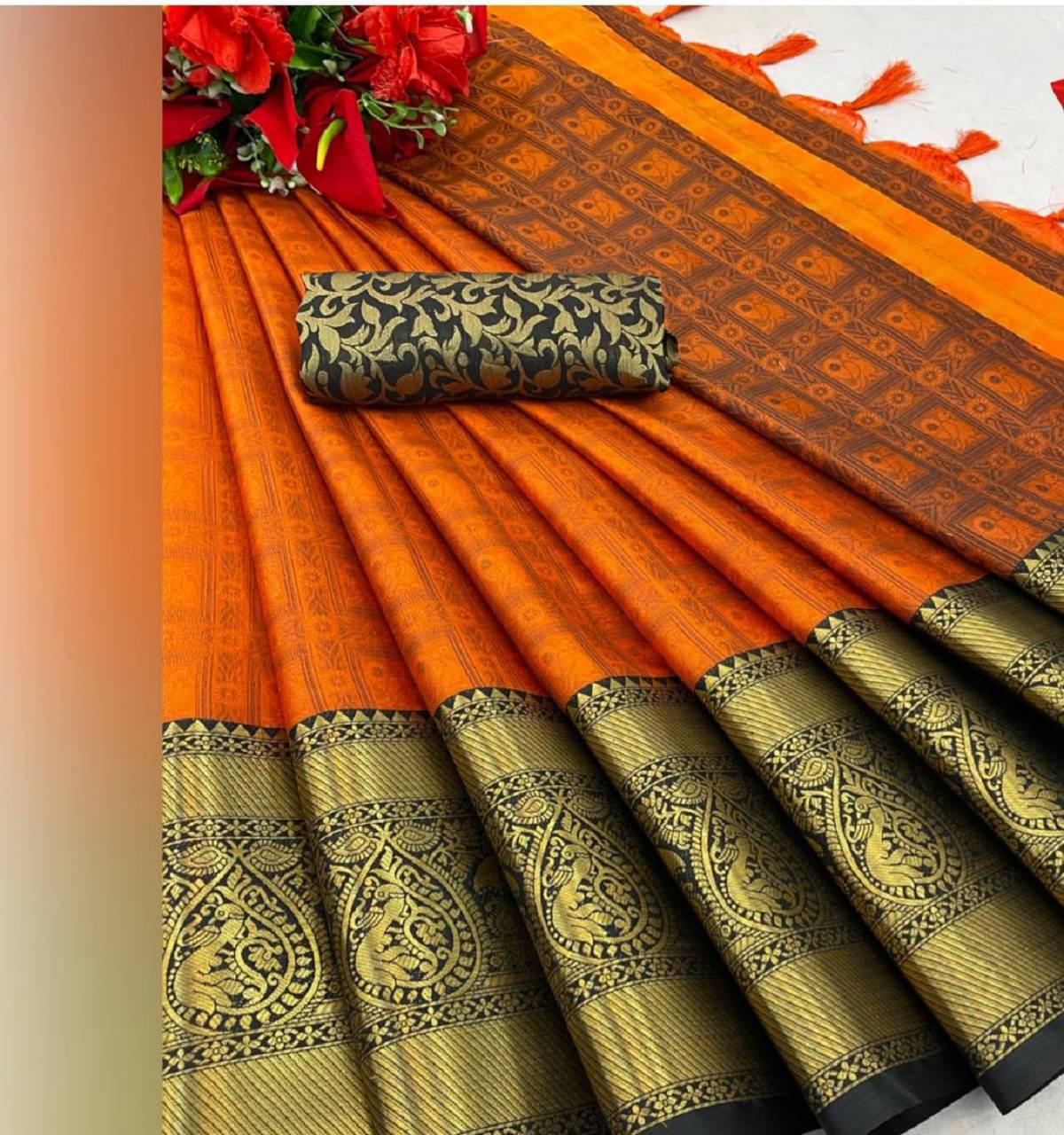 JULEE Silk Embellished Saree With Unstitched Blouse Piece ( Orange ) JULEE Silk Embellished Saree With Unstitched Blouse Piece ( Orange )