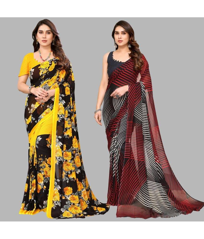     			Kashvi Sarees Georgette Printed Saree With Unstitched Blouse Piece ( Multicolor )