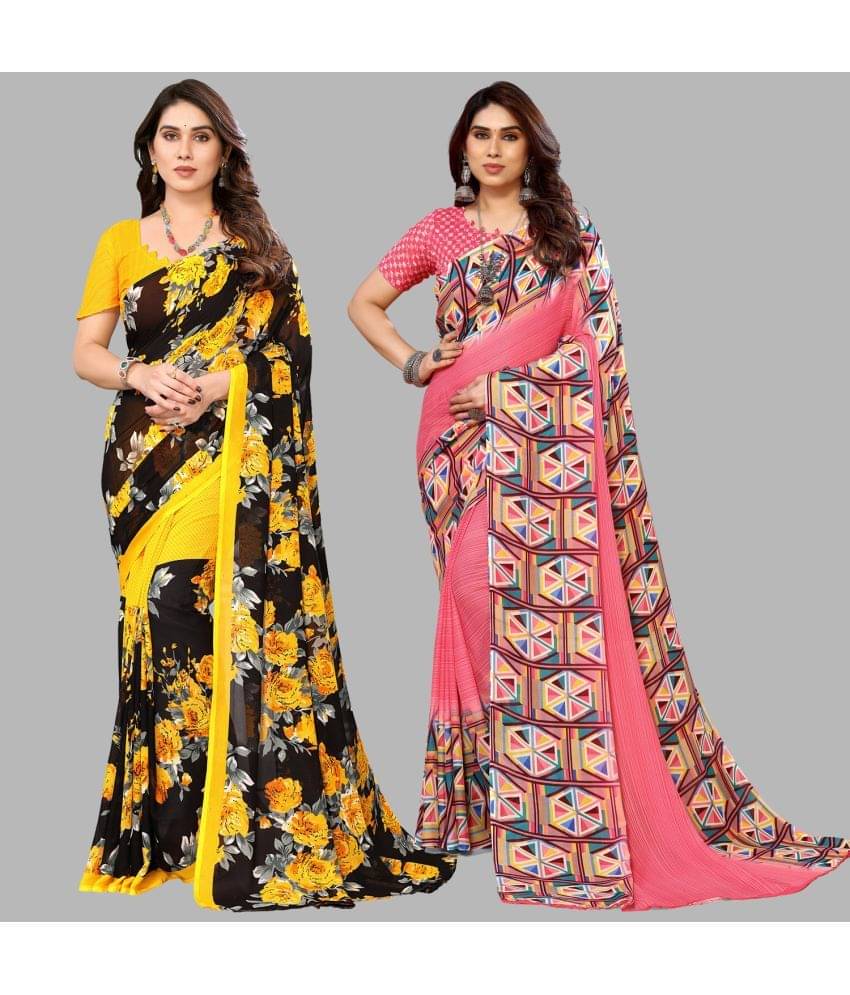     			Kashvi Sarees Georgette Printed Saree With Unstitched Blouse Piece ( Multicolor )