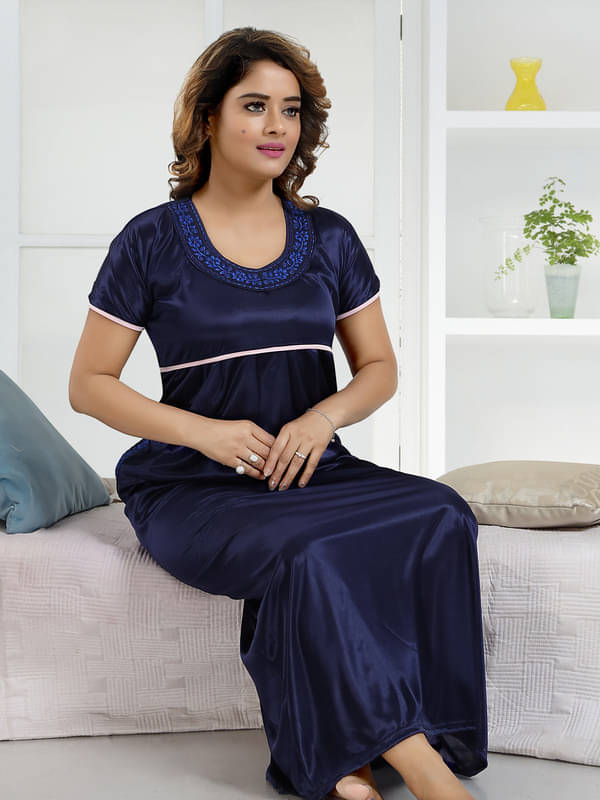     			Ladyvenom Navy Satin Nighty