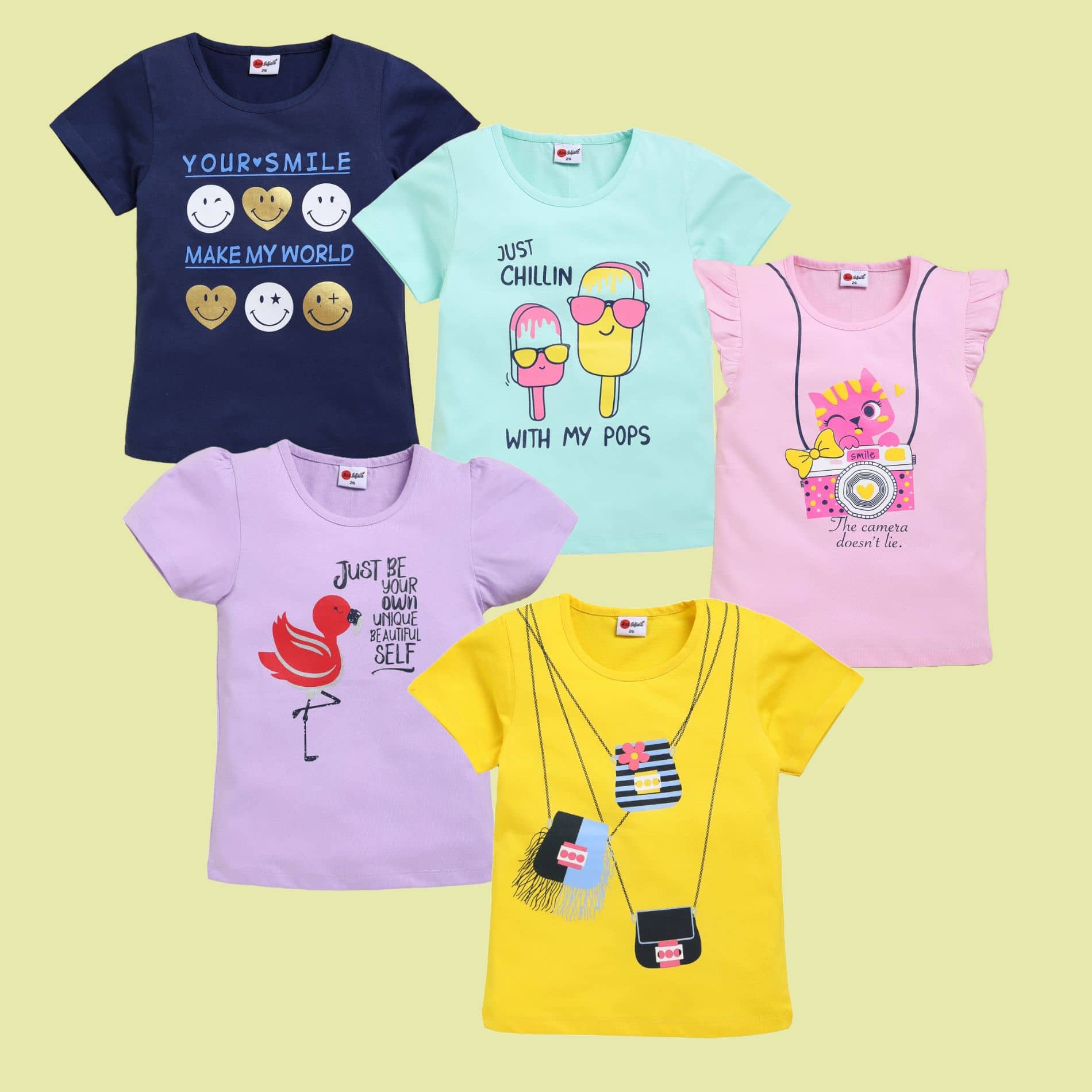Mars Infiniti Pack of 5 Baby Girls Cotton T-Shirt ( Multi )