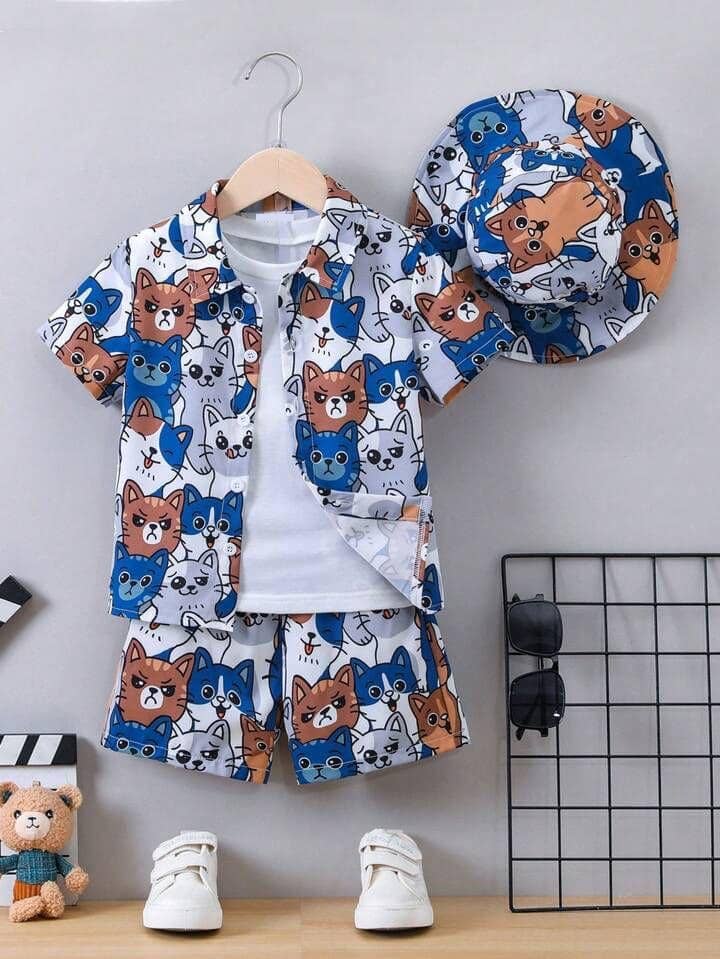 Ocvito Pack of 1 Boys Cotton Blend Shirt & Shorts ( Blue )