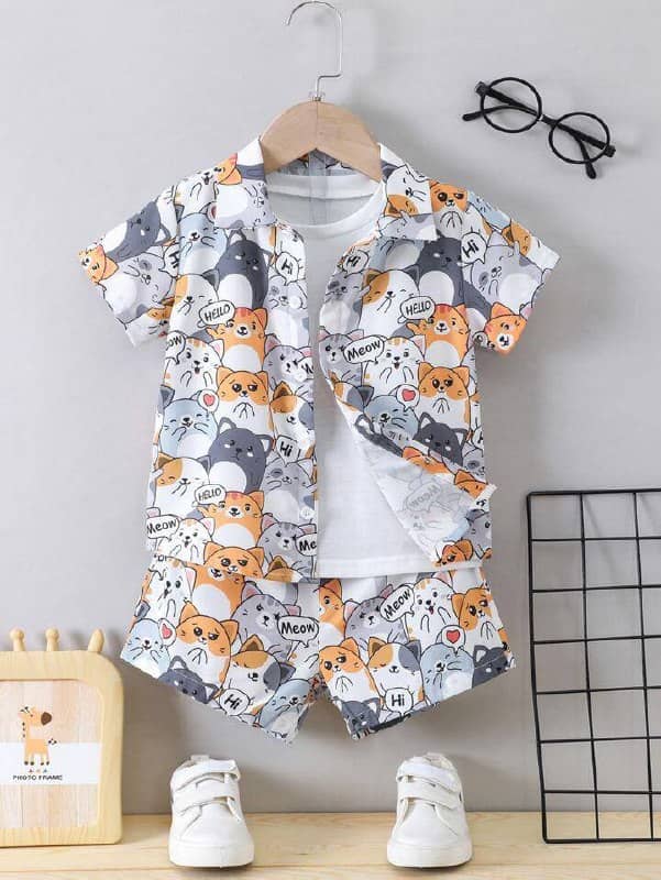 Ocvito Pack of 1 Boys Cotton Blend Shirt & Shorts ( Grey )