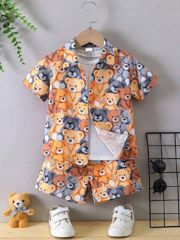 Ocvito Pack of 1 Boys Cotton Blend Shirt & Shorts ( Orange )