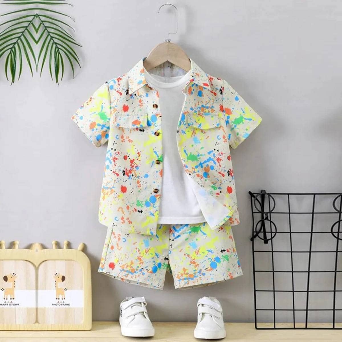Ocvito Pack of 1 Boys Cotton Blend Shirt & Shorts Set ( White )
