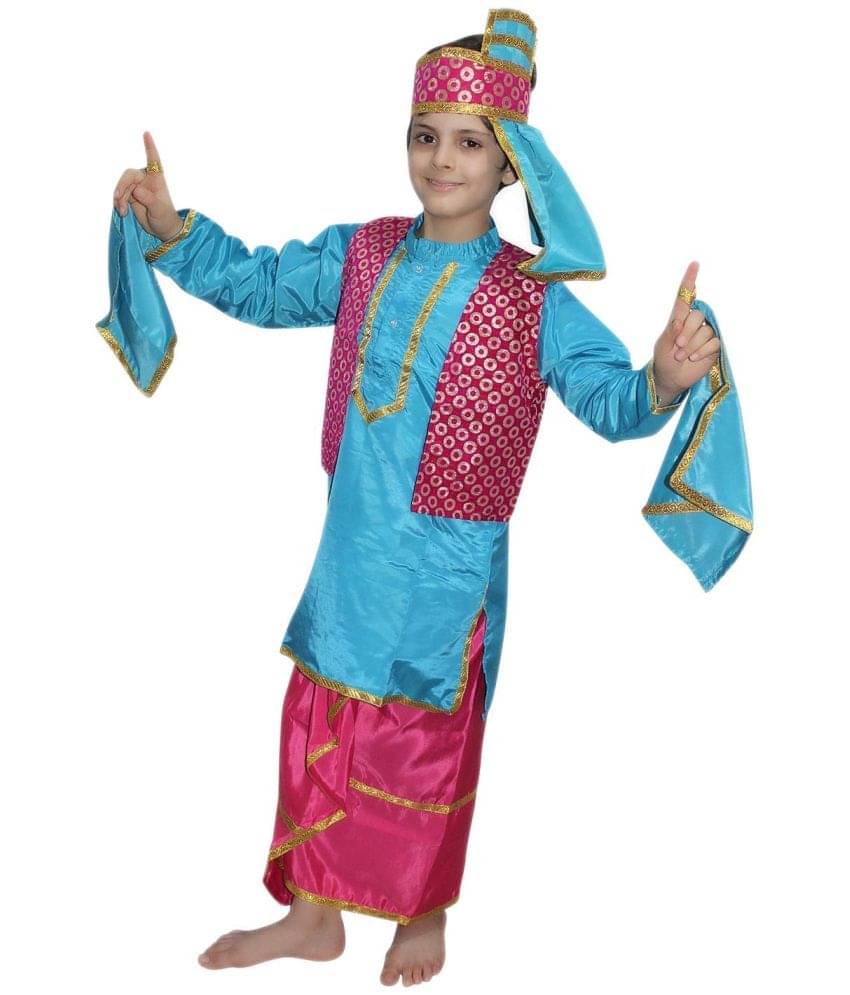 Punjabi Kurta Pajama With Pagdi,Jacket For Boys Dance Dress-Blue & Pink 3-4 Yr Punjabi Kurta Pajama With Pagdi,Jacket For Boys Dance Dress-Blue & Pink 3-4 Yr