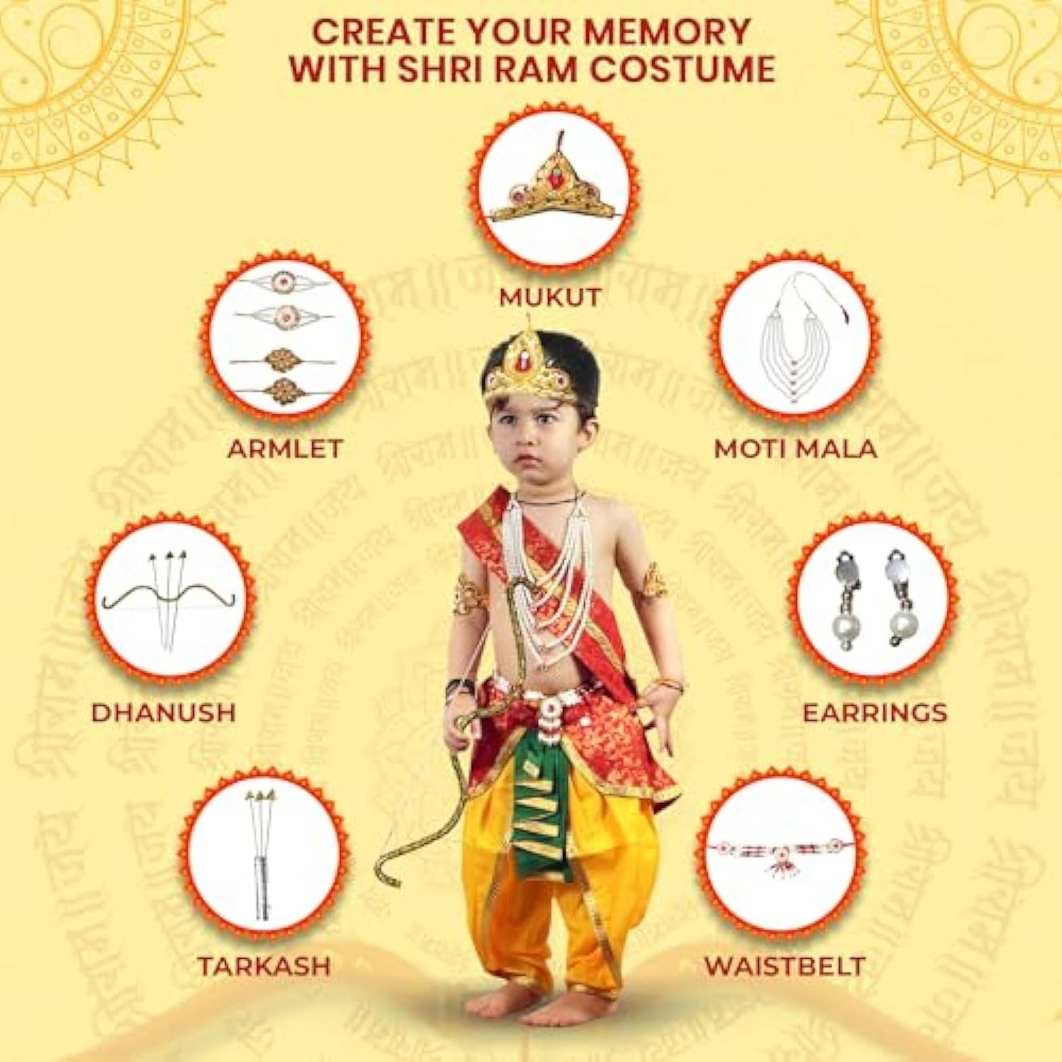 Ram Costume for Boy, Ram Navami Dress for Theme Play With Jewelry - Red, 7-8 Yrs Ram Costume for Boy, Ram Navami Dress for Theme Play With Jewelry - Red, 7-8 Yrs