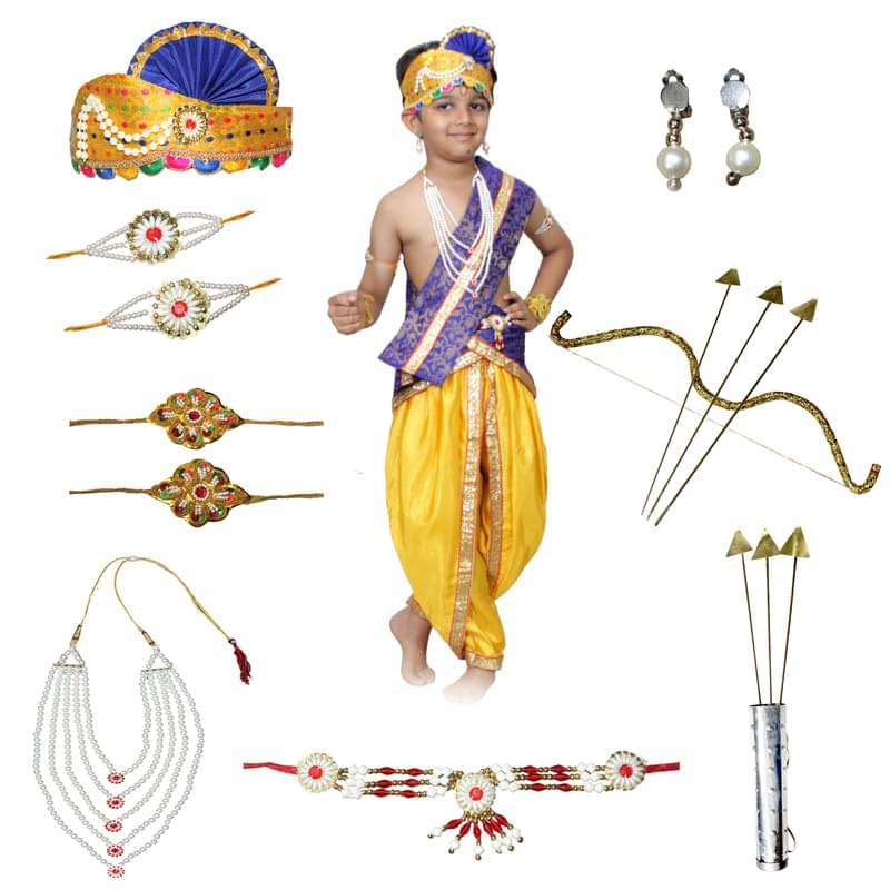 Ram Costume for Boy With Mukut, Baby Ramlala Dress Accessory - Blue, 3-4 years Ram Costume for Boy With Mukut, Baby Ramlala Dress Accessory - Blue, 3-4 years