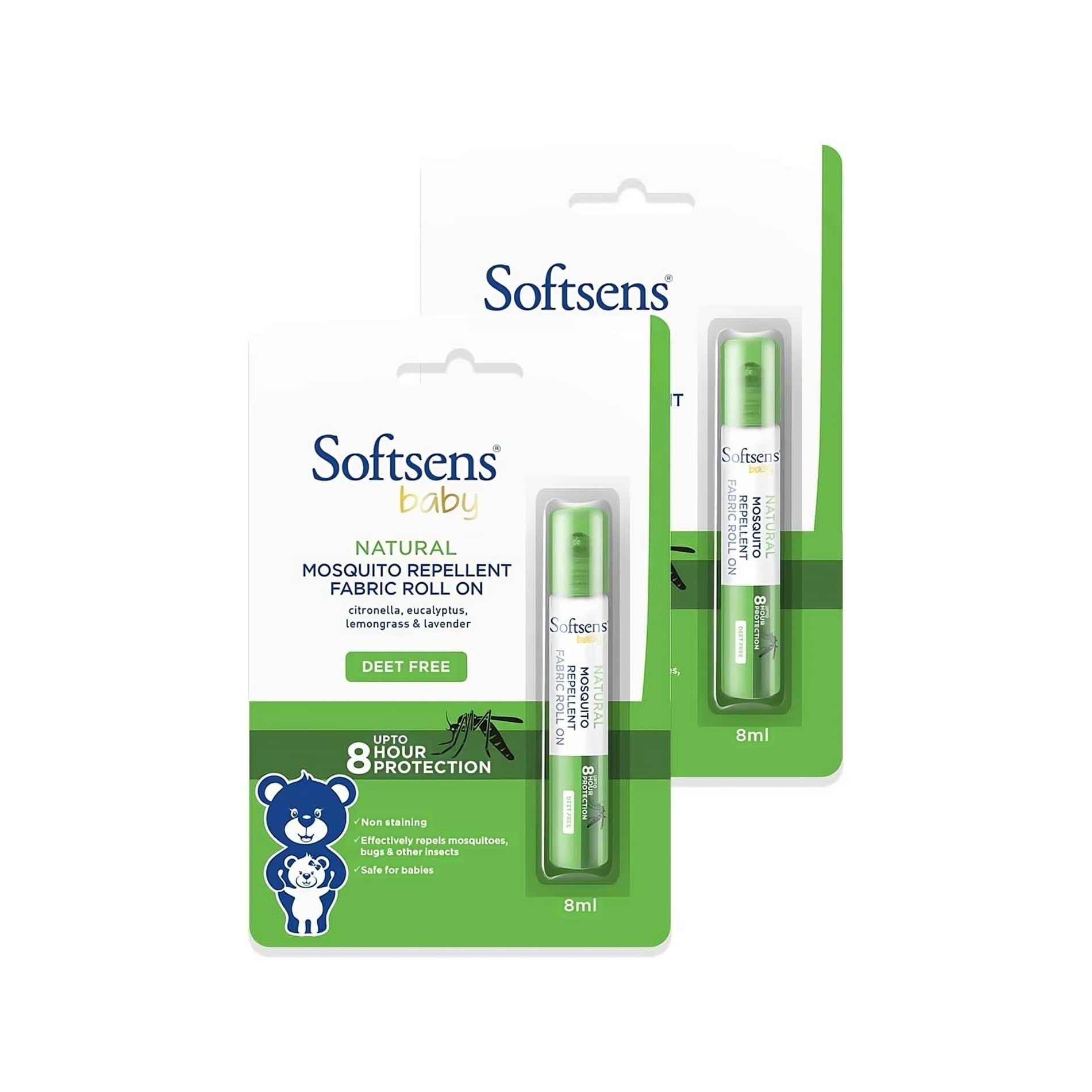 Softsens baby Natural Mosquito Repellent Fabric Roll-On -8ml -Pack of 2