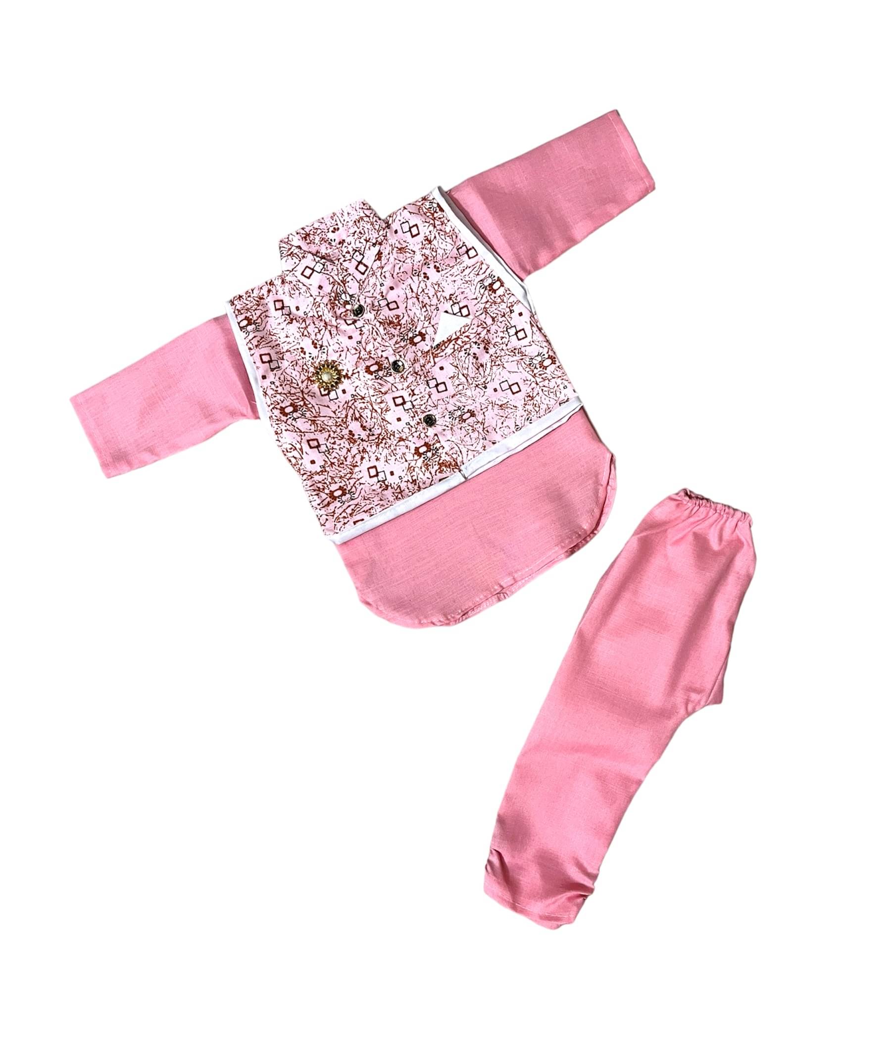     			The Creators Boys Cotton Blend Solid - Pattern Kurta Pant Set ( Light Pink , Pack of 1 )