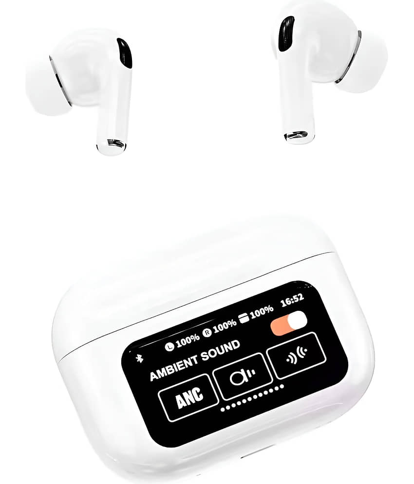VEhop A9 TouchScreen ANC Bluetooth True Wireless (TWS) In Ear 32 Hours Playback Active Noise cancellation IPX4(Splash & Sweat Proof) White