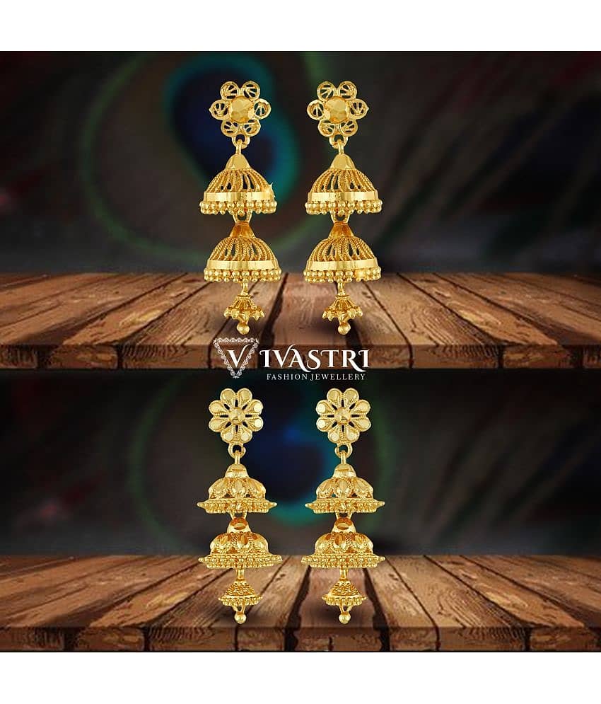 VIVASTRI Golden Jhumki Earrings ( Pack of 2 ) - Earrings | Buy online on ZillyBuy