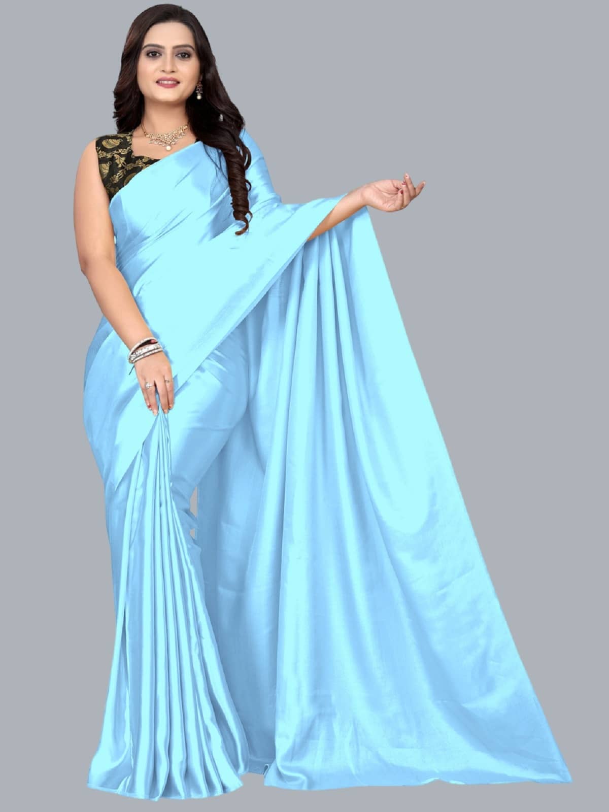 A TO Z CART Banarasi Silk Embellished Saree With Unstitched Blouse Piece ( SkyBlue ) - Sarees | Buy online on ZillyBuy