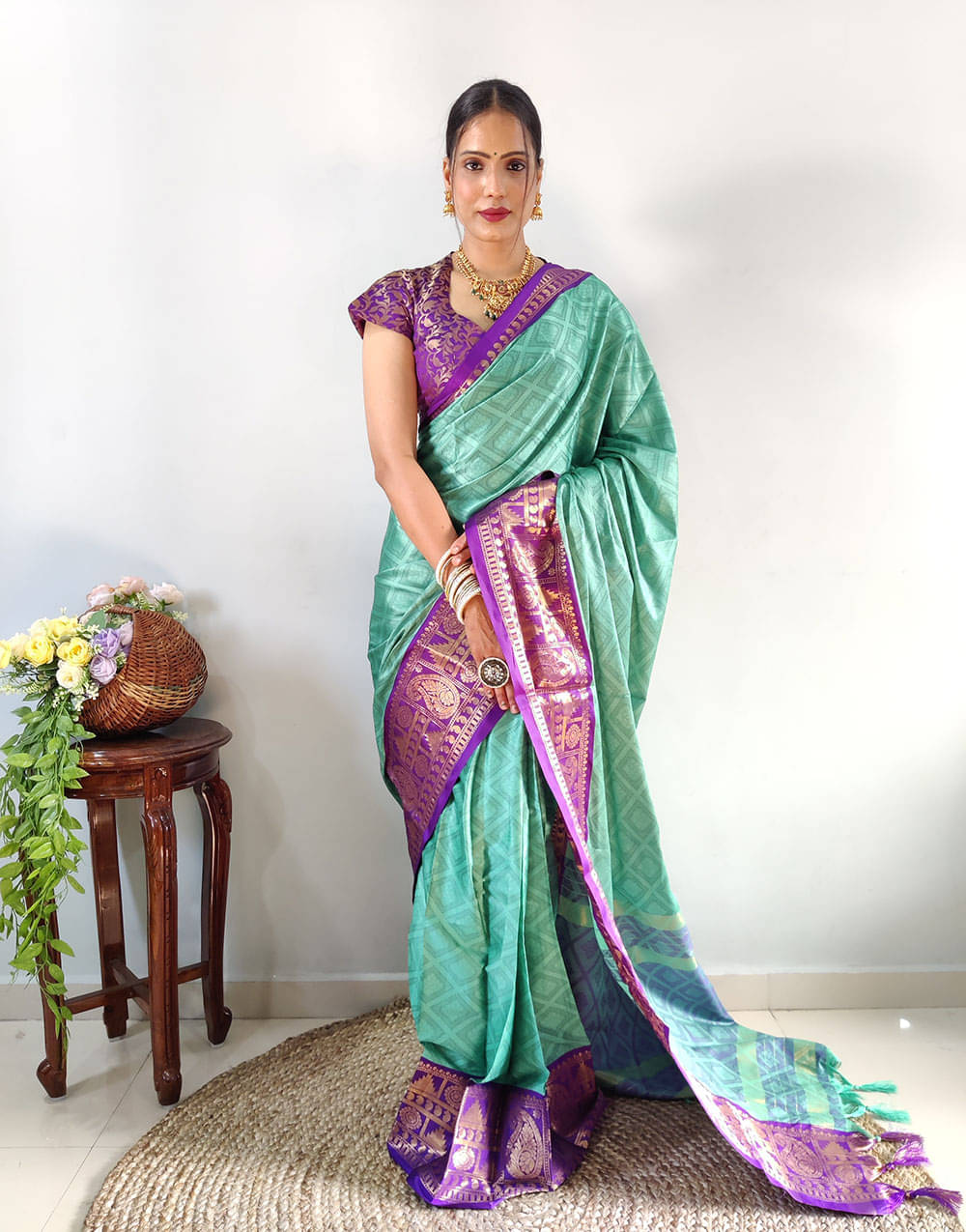 A TO Z CART Banarasi Silk Embellished Saree With Unstitched Blouse Piece ( Mint Green ) A TO Z CART Banarasi Silk Embellished Saree With Unstitched Blouse Piece ( Mint Green )