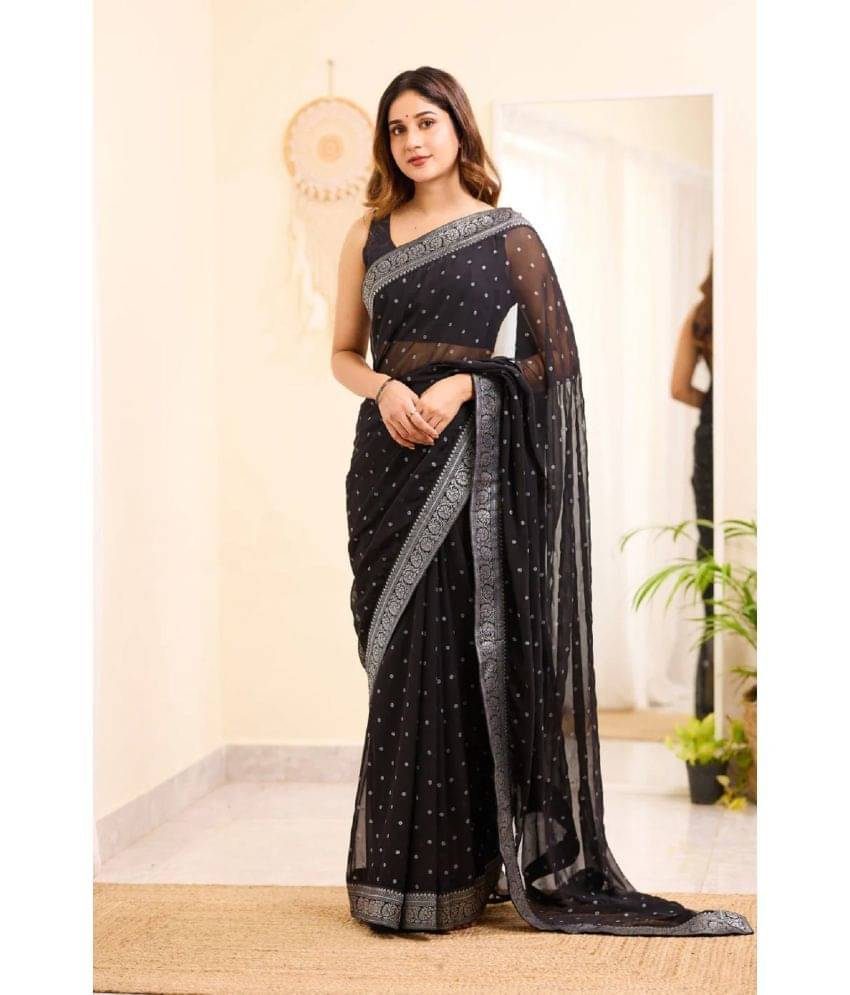     			A TO Z CART Banarasi Silk Embellished Saree With Unstitched Blouse Piece ( Black )