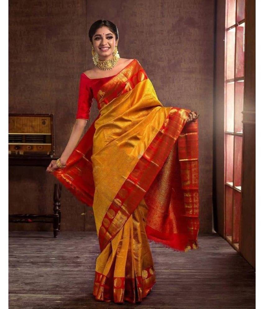     			A TO Z CART Banarasi Silk Embellished Saree With Unstitched Blouse Piece ( Mustard )