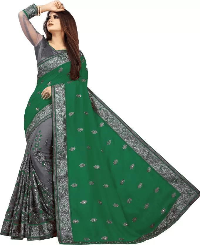 A TO Z CART Banarasi Silk Embellished Saree With Blouse Piece - Green ( Pack of 1 ) A TO Z CART Banarasi Silk Embellished Saree With Blouse Piece - Green ( Pack of 1 )
