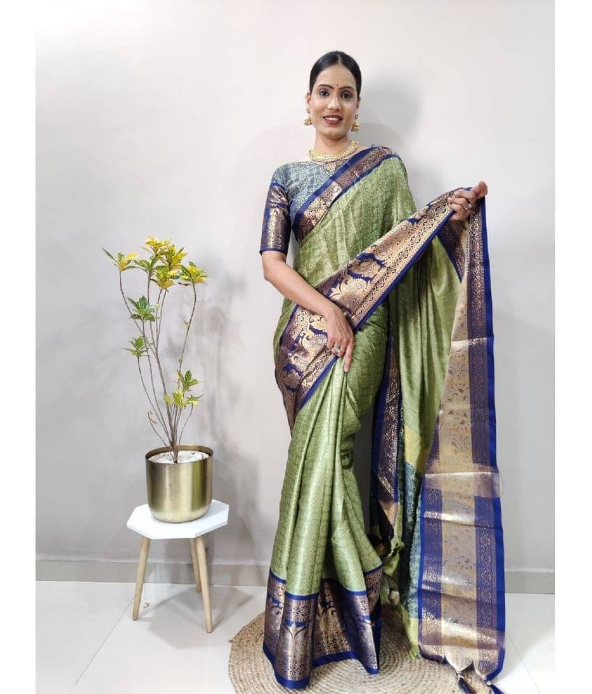 A TO Z CART Banarasi Silk Embellished Saree With Unstitched Blouse Piece ( Sea Green ) A TO Z CART Banarasi Silk Embellished Saree With Unstitched Blouse Piece ( Sea Green )