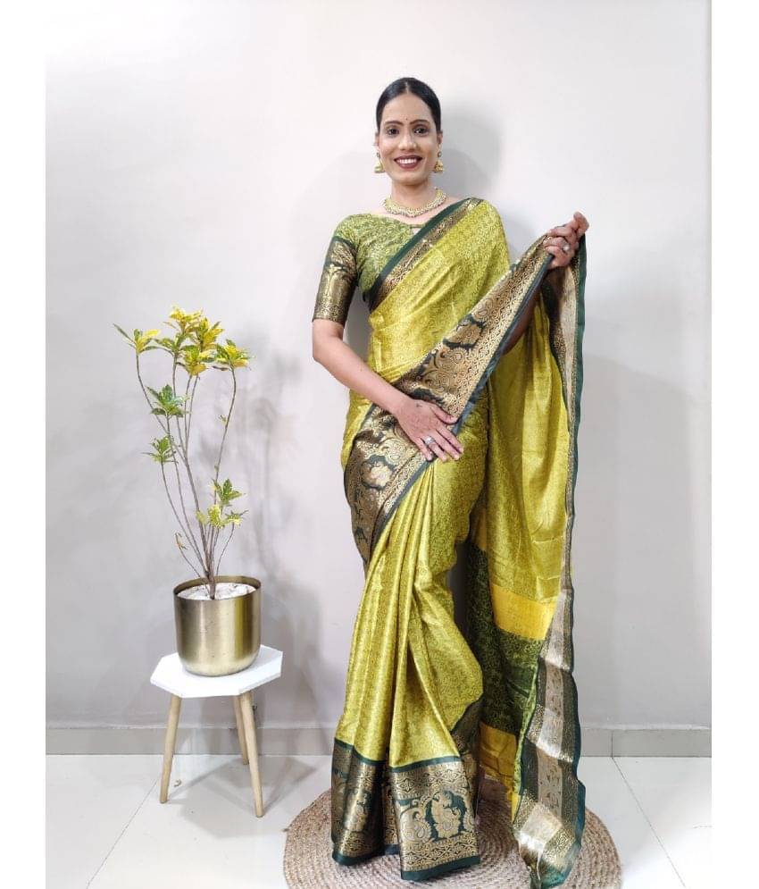     			A TO Z CART Banarasi Silk Embellished Saree With Unstitched Blouse Piece ( Lime Green )