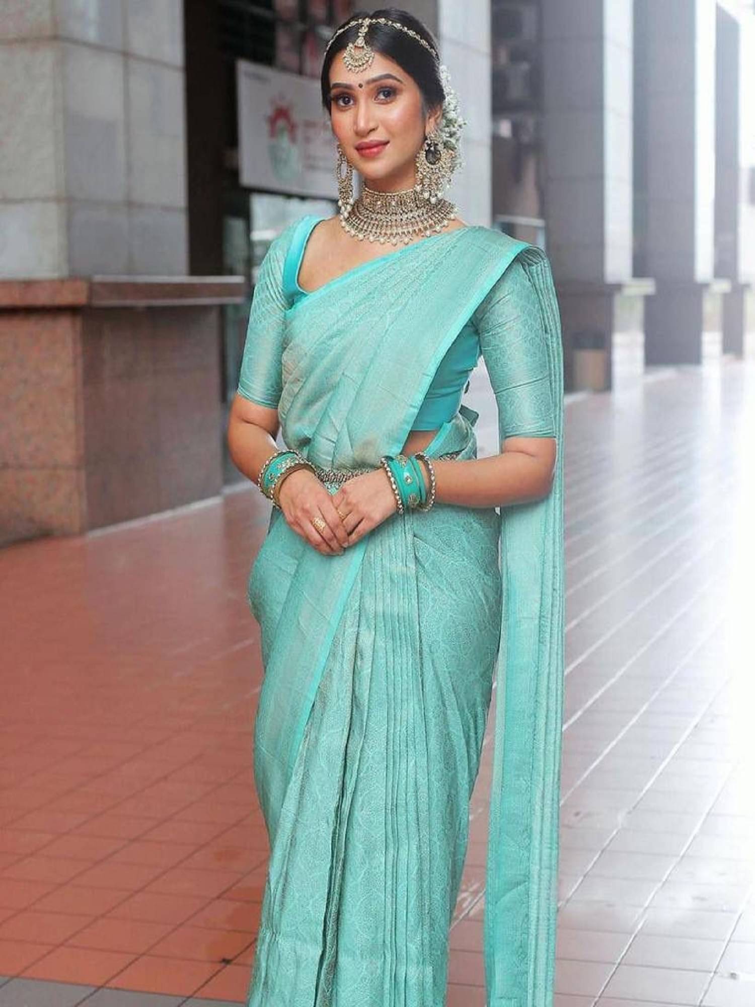     			A TO Z CART Banarasi Silk Embellished Saree With Unstitched Blouse Piece ( SkyBlue )