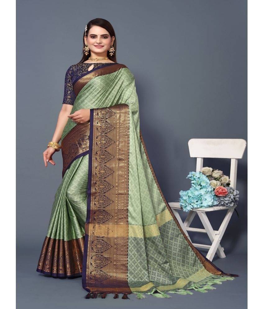     			A TO Z CART Cotton Silk Embellished Saree With Unstitched Blouse Piece ( Sea Green )