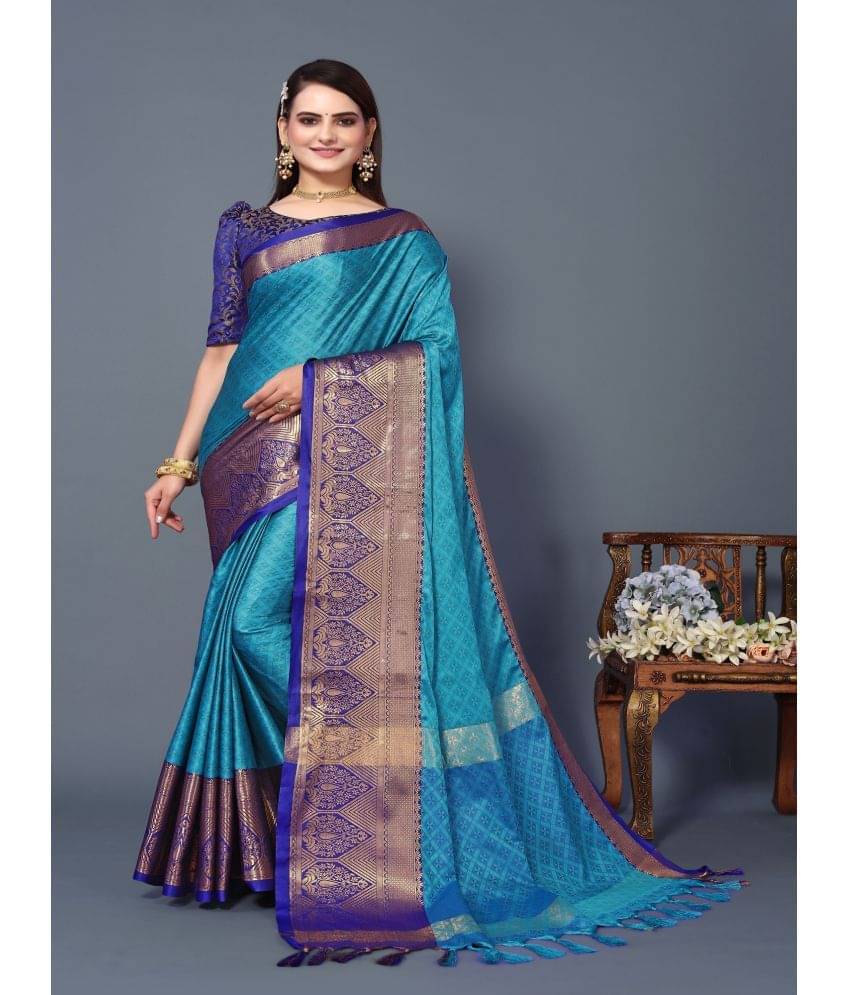 A TO Z CART Cotton Silk Embellished Saree With Unstitched Blouse Piece ( SkyBlue ) A TO Z CART Cotton Silk Embellished Saree With Unstitched Blouse Piece ( SkyBlue )