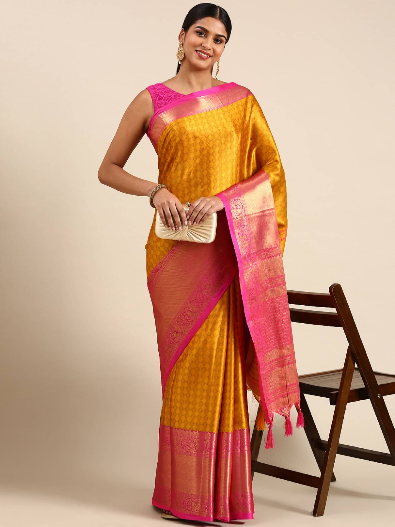A TO Z CART Cotton Silk Embellished Saree With Unstitched Blouse Piece ( Mustard ) A TO Z CART Cotton Silk Embellished Saree With Unstitched Blouse Piece ( Mustard )