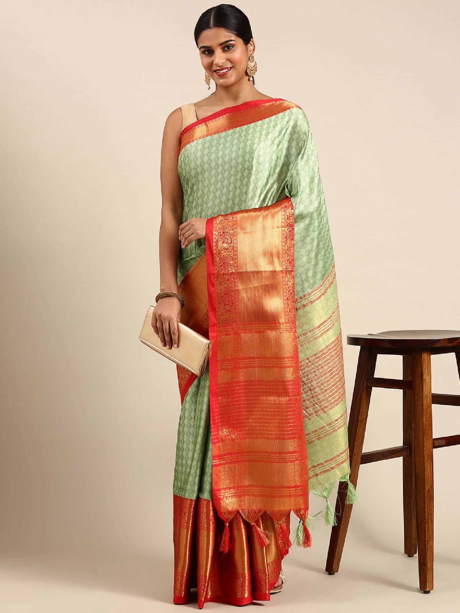 A TO Z CART Cotton Silk Embellished Saree With Unstitched Blouse Piece ( Light Green ) A TO Z CART Cotton Silk Embellished Saree With Unstitched Blouse Piece ( Light Green )