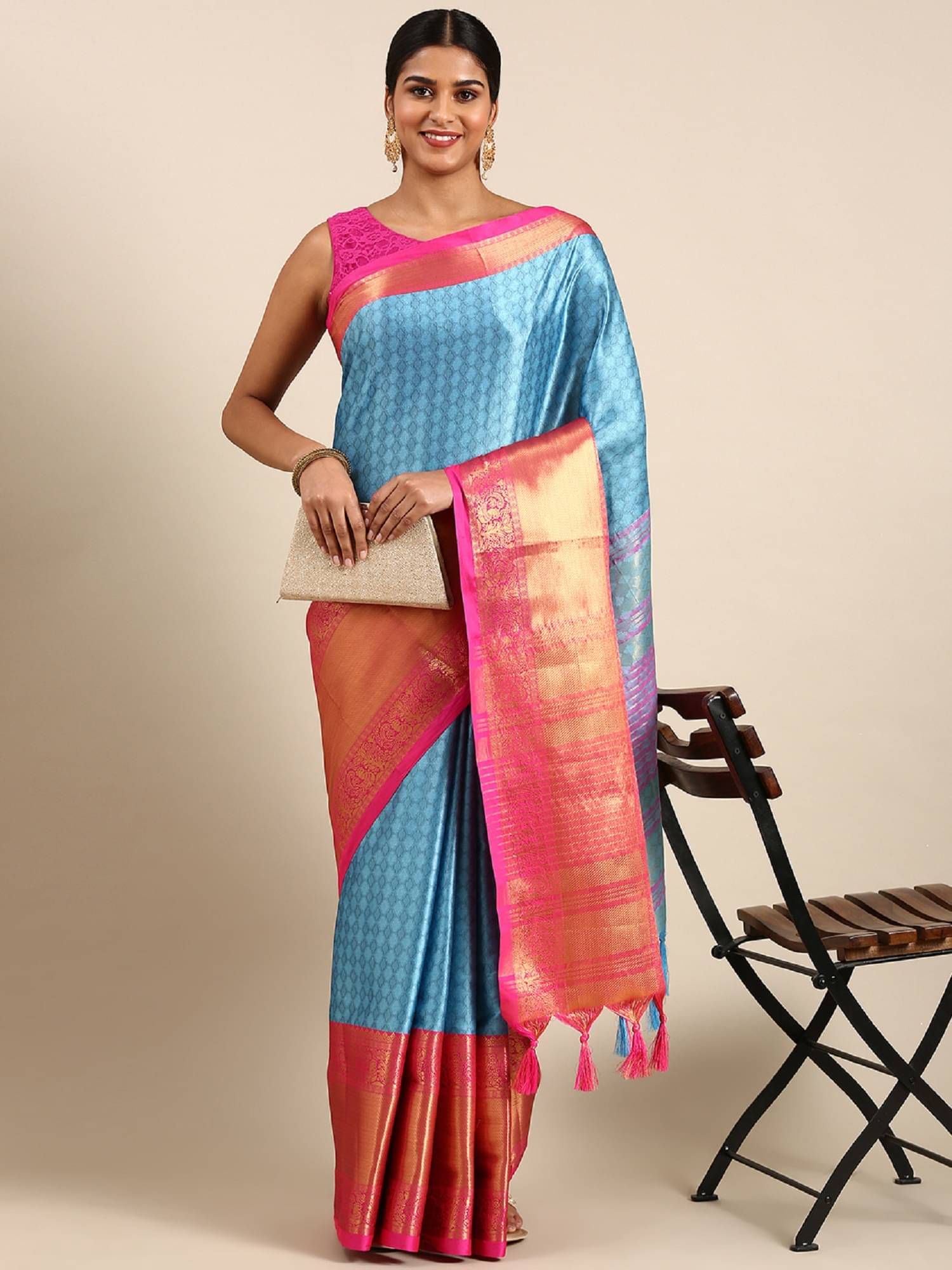    			A TO Z CART Cotton Silk Embellished Saree With Unstitched Blouse Piece ( SkyBlue )