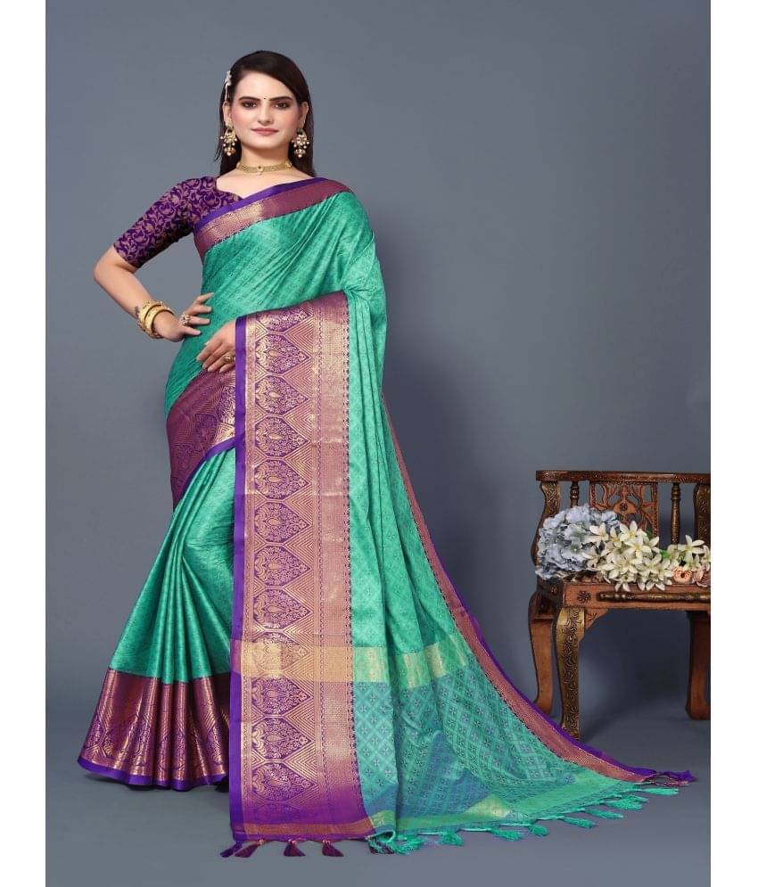 A TO Z CART Cotton Silk Embellished Saree With Unstitched Blouse Piece ( Blue ) A TO Z CART Cotton Silk Embellished Saree With Unstitched Blouse Piece ( Blue )